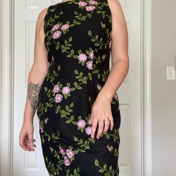 black floral embroidered dress